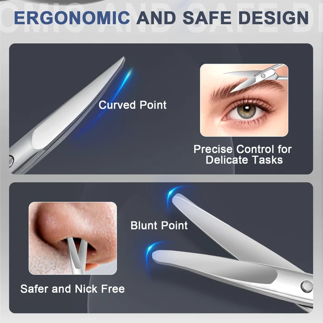 Alt view image 6 of 6 - 2 Pack Stainless Steel Rounded Tips Eyebrow Nose Hair Scissors