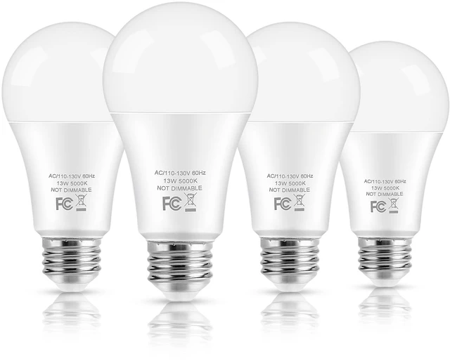 Main image of A19 LED Light Bulbs, 100W Equivalent, 13W, 5000K Daylight White, 1500Lumens, Non-Dimmable, E26 Medium Screw, 4-Pack