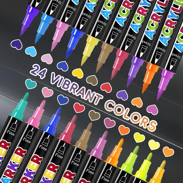 Alt view image 2 of 7 - 24 Colors Dual Tip Acrylic Paint Markers, Premium Acrylic Marker Paint Pens for Rock Painting, Canvas, Stone, Wood, Glass, Coloring, Easter Basket Stuffers, DIY Crafts &