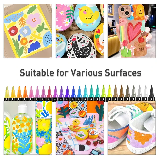 Alt view image 7 of 7 - 24 Colors Dual Tip Acrylic Paint Markers, Premium Acrylic Marker Paint Pens for Rock Painting, Canvas, Stone, Wood, Glass, Coloring, Easter Basket Stuffers, DIY Crafts &