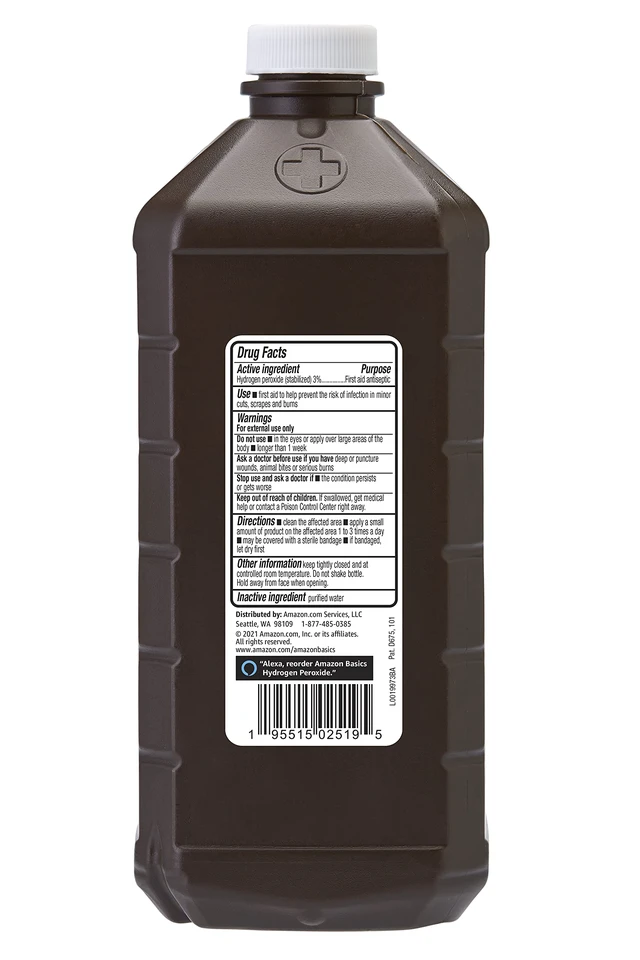 Alt view image 5 of 5 - Amazon Basics Hydrogen Peroxide Topical Solution USP, 32 fl oz, First Aid Antiseptic, 1-Pack