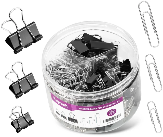 Main image of 360 Pack Mixed Sizes Metal Paper Clips & Binder Clips, Medium & Large, for Office School Home Document Organizing Supplies