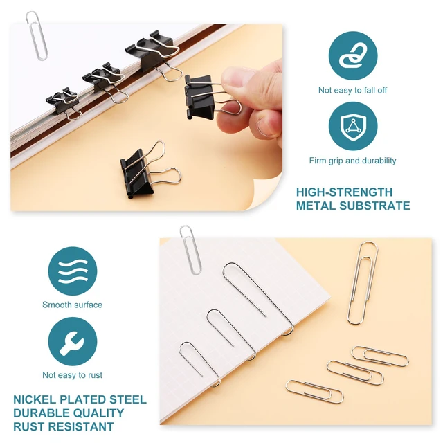 Alt view image 2 of 7 - 360 Pack Mixed Sizes Metal Paper Clips & Binder Clips, Medium & Large, for Office School Home Document Organizing Supplies