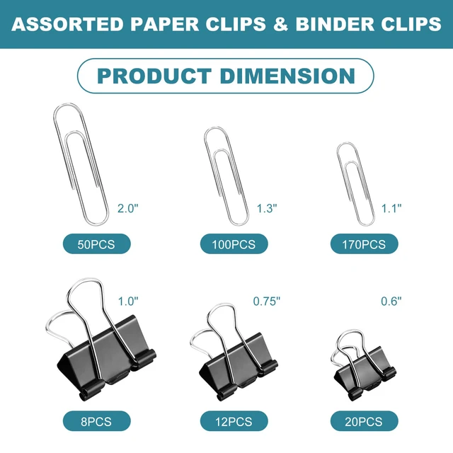 Alt view image 7 of 7 - 360 Pack Mixed Sizes Metal Paper Clips & Binder Clips, Medium & Large, for Office School Home Document Organizing Supplies