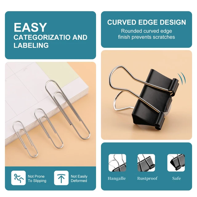Alt view image 4 of 7 - 360 Pack Mixed Sizes Metal Paper Clips & Binder Clips, Medium & Large, for Office School Home Document Organizing Supplies