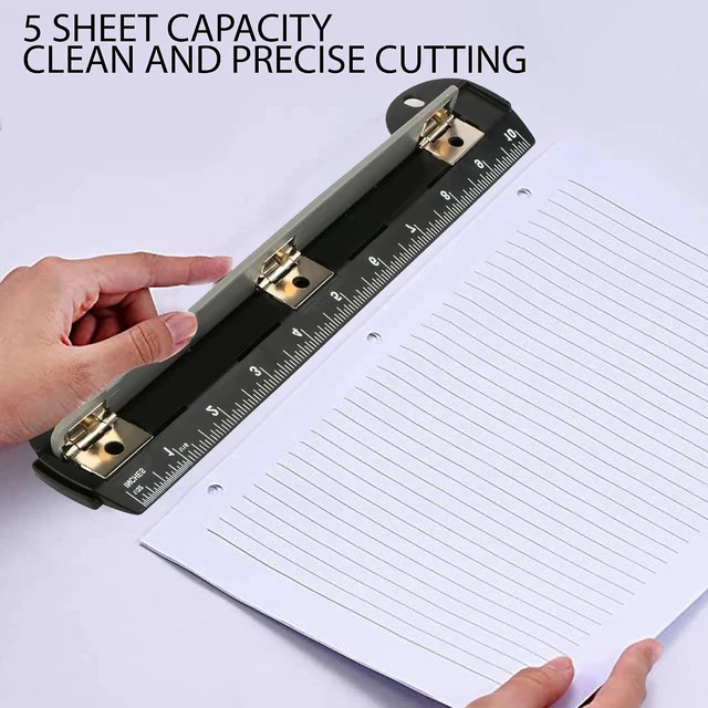 Alt view image 5 of 7 - Performore 3-Hole Punch, 5-Sheet Capacity, Built-in 10" Ruler, Portable for Office & School Supplies