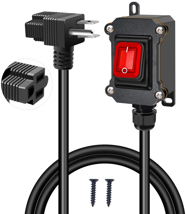 Main image of Weideer IP67 Waterproof Inline Cord Switch with On/Off, 4FT 18AWG Extension Cord, Piggyback Plug 3-Pronged, Red LED, 20A 125V/16A 250V AC/DC Power Switch