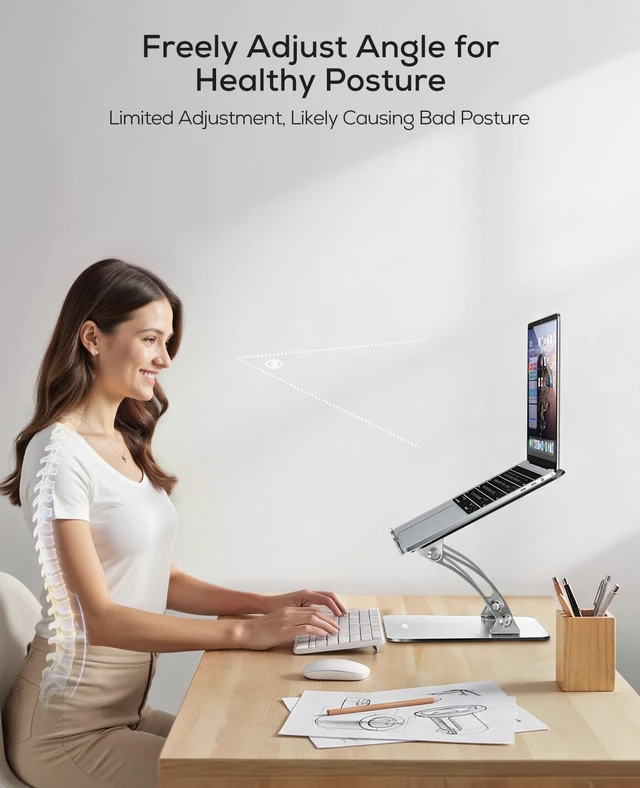 Alt view image 4 of 6 - Nulaxy Ergonomic Adjustable Laptop Stand with Advanced Heat-Vent, Heavy-Duty, Dual Foldable, for Mac 10-16" Laptops