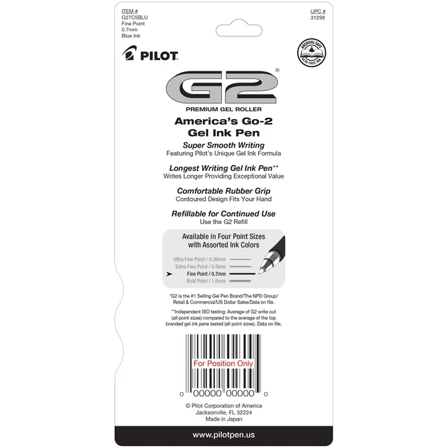 Alt view image 2 of 6 - PILOT G2 Premium Gel Roller Pens, Blue Ink, Fine Point, 5-Pack
