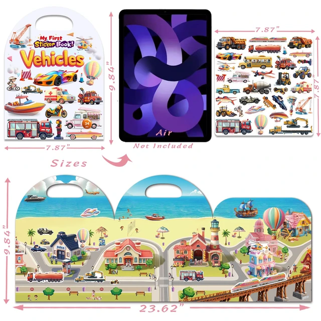 Alt view image 2 of 6 - 3-Pack Reusable Jelly Activity Sticker Books with Vehicles, Trucks, Animals & Farm for Toddlers 2-4 Years, Boys & Girls, Travel Essentials, Birthday Gifts
