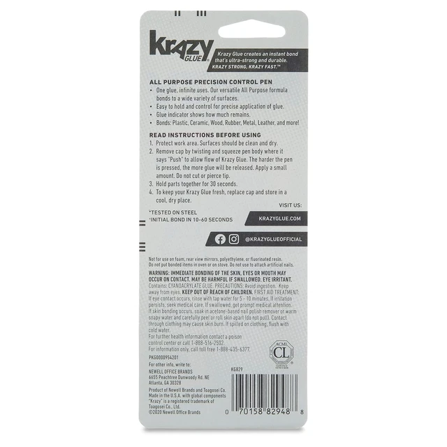 Alt view image 2 of 5 - Krazy Glue All Purpose Precision Control Superglue Pen (4g) Clear Fast-Drying Adhesive One-Drop Applicator for Plastic,Ceramic,Wood,Rubber,Metal,Leather & More
