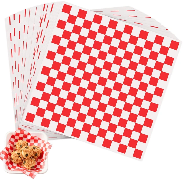 Main image of Neyimqr 100pcs 7x7in Waxed Deli Paper Sheets, Red Classic Checkered Food Basket Liners for Sandwiches & Burgers