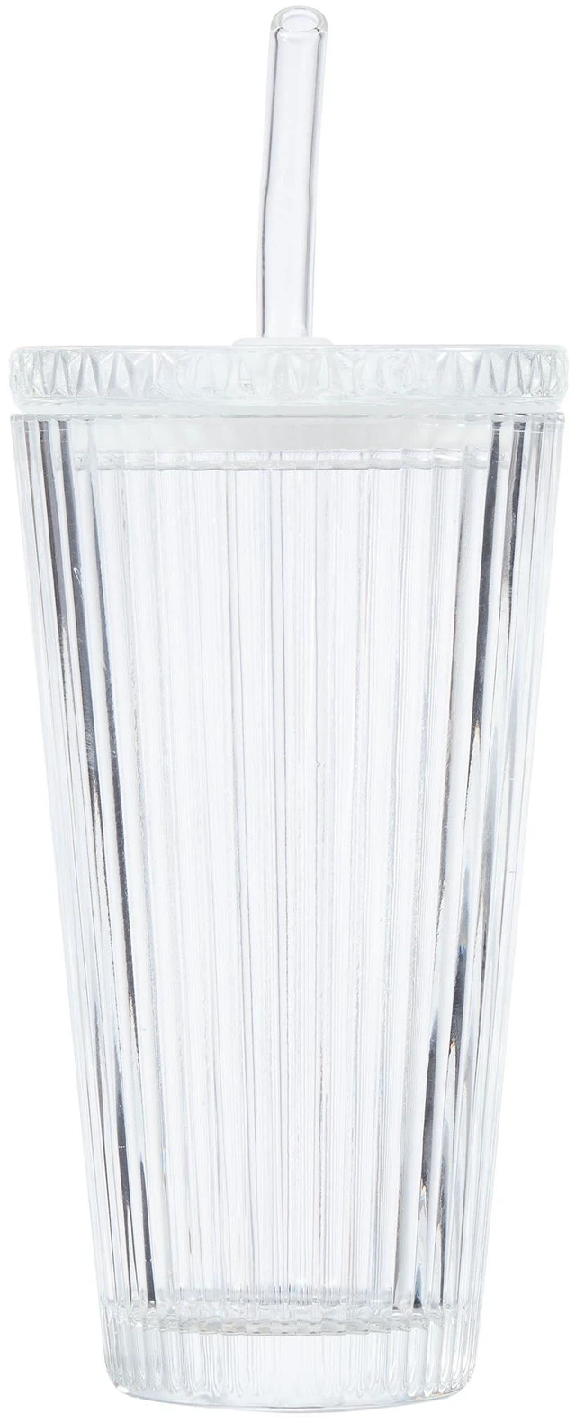 Main image of Better Homes & Gardens 21 oz Ribbed Glass Tumbler with Glass Lid and Straw