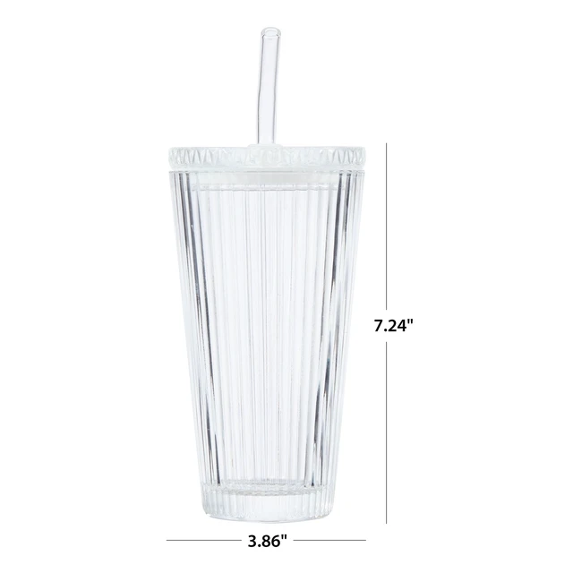 Alt view image 2 of 6 - Better Homes & Gardens 21 oz Ribbed Glass Tumbler with Glass Lid and Straw