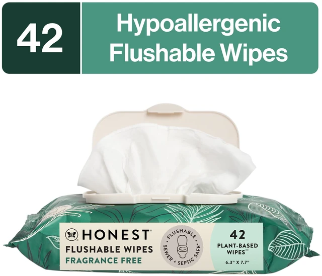 Main image of The Honest Company Adult Flushable Wipes, Fragrance Free, Hypoallergenic, Tropical Leaves, 42 Count