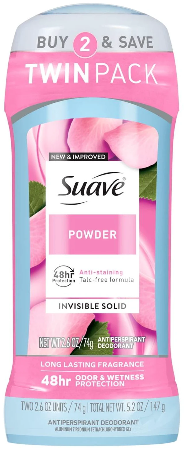 Main image of Suave Antiperspirant Deodorant for Women, 48hr Protection, Powder, 2.6oz, Twin Pack