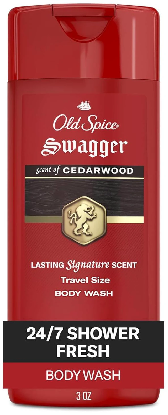 Main image of Old Spice Swagger 3X Defense Refreshing Body Wash for Men, Travel Size, 3 fl oz, 24/7 Shower Fresh with Cedarwood Scent