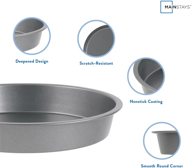 Alt view image 4 of 6 - Mainstays 9"x9" Round Nonstick Steel Cake Pan, 3-Pack, Dark Gray