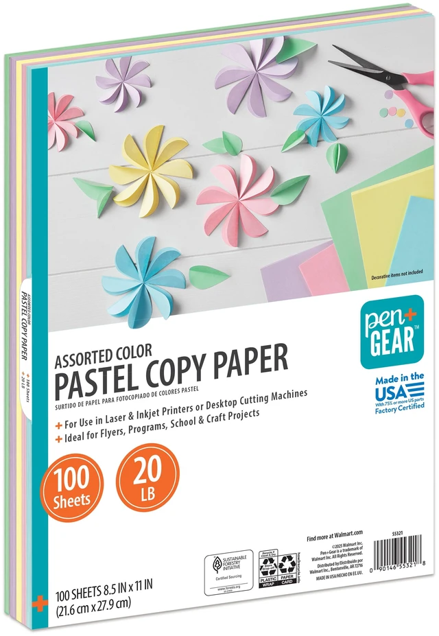 Main image of Pen+Gear 8.5"x11" 20lb Assorted Pastel Copy Paper, 100 Sheets