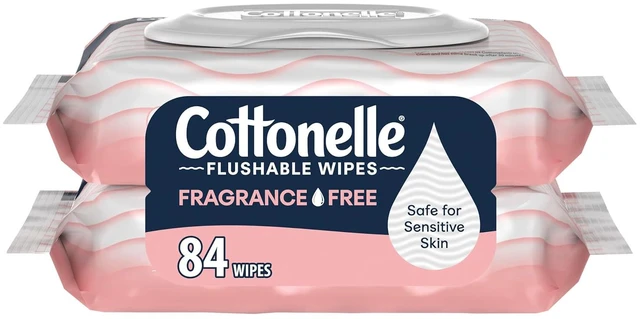 Main image of Cottonelle Fragrance Free Flushable Wipes, 2 Packs of 42 Wipes
