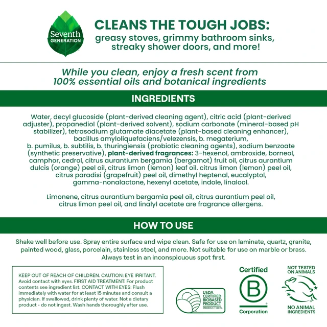 Alt view image 5 of 6 - Seventh Generation Ultra Deep Probiotic Multi Surface Cleaner, 9.4 Fl Oz, Grapefruit & Orange, 80% USDA Biobased All Purpose Cleaning Spray