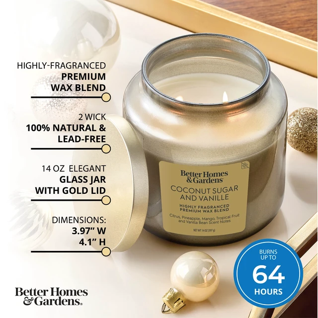 Alt view image 4 of 6 - Better Homes & Gardens 2-Wick Jar Candle, Coconut Sugar & Vanilla, 14oz