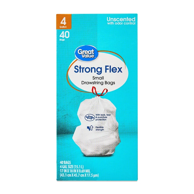 Alt view image 3 of 6 - Great Value 4 Gallon Strong Flex Small Drawstring Garbage Bags, 40 Count