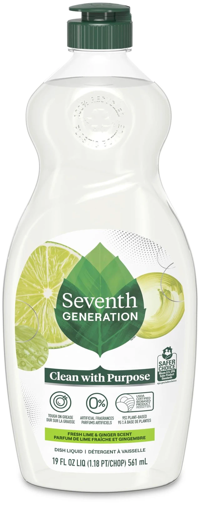 Main image of Seventh Generation Dish Soap Fresh Lime & Ginger Scent 1 count Dishwashing Soap Dish Detergent Liquid Soap 19 oz