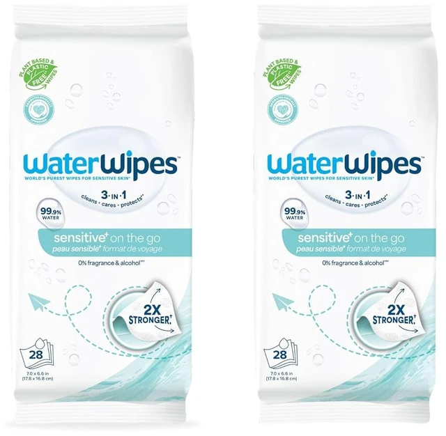 Main image of WaterWipes Sensitive+ On The Go Wipes, 3-In-1 Cleans, Cares, Protects, 99.9% Water, Unscented & Hypoallergenic Wet Wipes, 28 Count (Pack of 2)