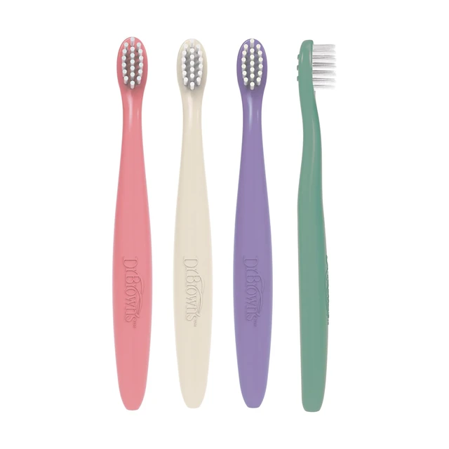 Alt view image 2 of 2 - Dr. Brown's Infant-to-Toddler Toothbrush Set, Soft & Gentle Manual Toothbrushes for Baby, Pink/Ecru/Purple/Dark Green, BPA Free, 0-3 Years 4-Pack