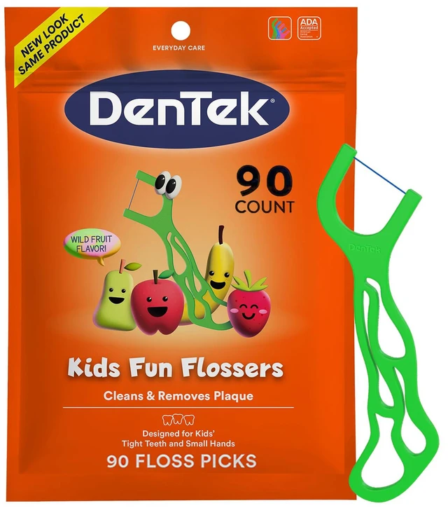 Main image of Dentek Floss Picks, Kids Flossers, Wild Fruit Flavor, 90 Count