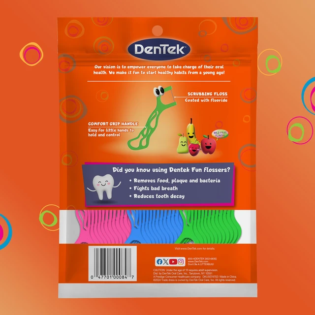 Alt view image 2 of 6 - Dentek Floss Picks, Kids Flossers, Wild Fruit Flavor, 90 Count