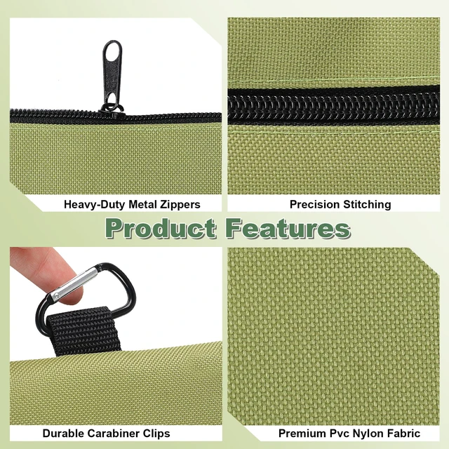 Alt view image 6 of 7 - Rindion Tool Bag Zipper Pouch, 12.4×7.3 Inch Premium Tool Pouch with Carabiner, Utility Multipurpose Storage Organizer Bag for Tools, Stationery, Small Items (2 pack)
