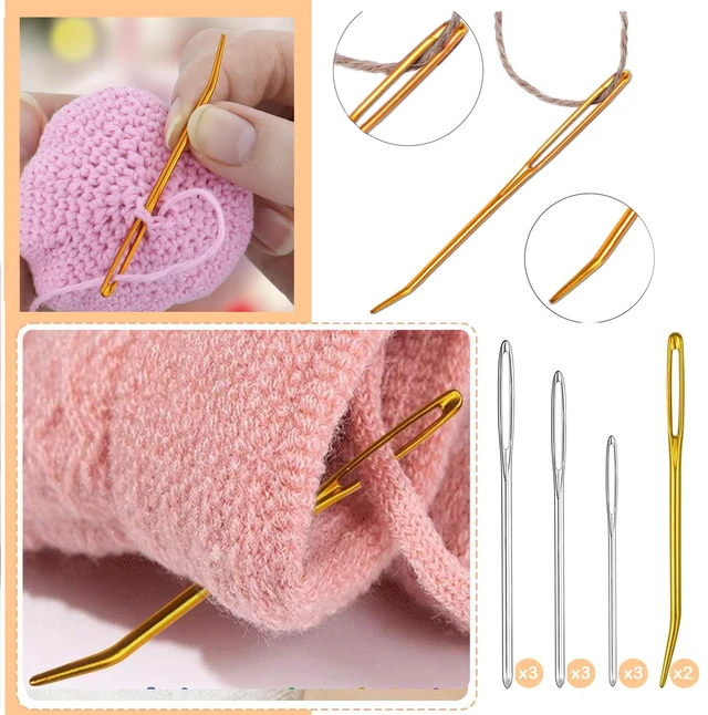Alt view image 3 of 7 - 19 PCS Knitting Needles Set, Large Eye Blunt Yarn Needles kit, Darning Needles for Yarm & Bent Tapestry Needles, Metal Yarn Needles,Darning Needles for Crocheting,Darning Yarn,Crafting Needle