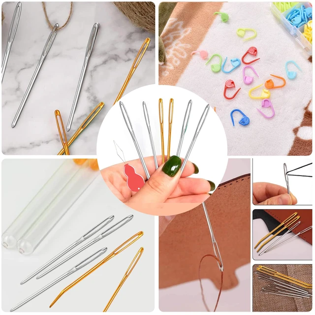 Alt view image 2 of 7 - 19 PCS Knitting Needles Set, Large Eye Blunt Yarn Needles kit, Darning Needles for Yarm & Bent Tapestry Needles, Metal Yarn Needles,Darning Needles for Crocheting,Darning Yarn,Crafting Needle