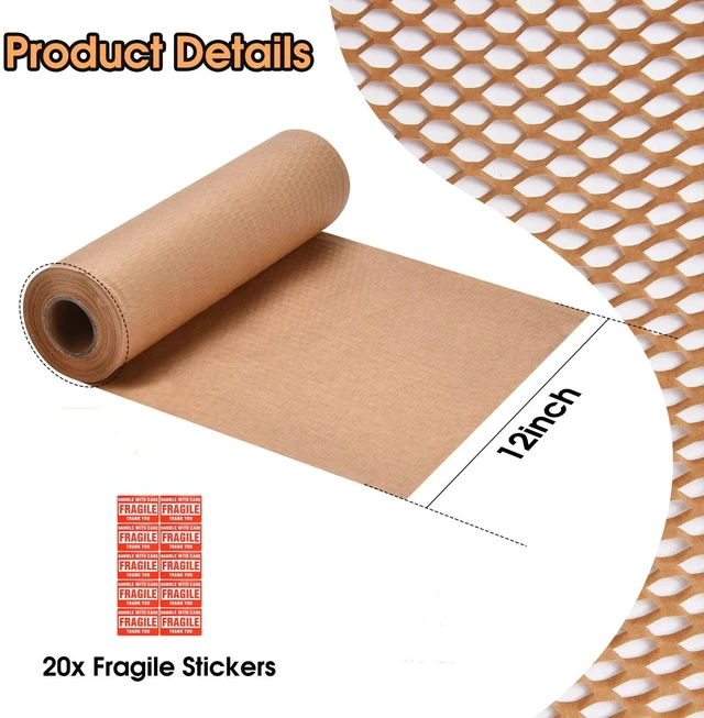 Alt view image 4 of 7 - Honeycomb Packing Paper Pacific Mailer 12" x 65' Moving Paper Bubble Cushioning Wrap with 20 Fragile Sticker Labels