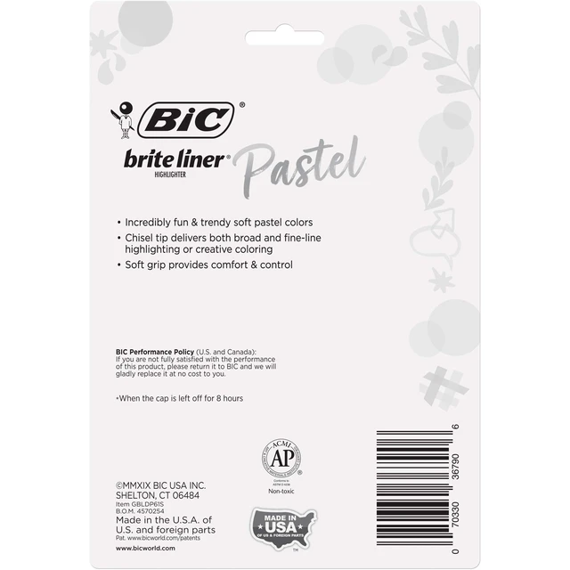 Alt view image 4 of 6 - BIC Brite Liner Grip Pastel Highlighter Set, Chisel Tip, 6-Count Pack