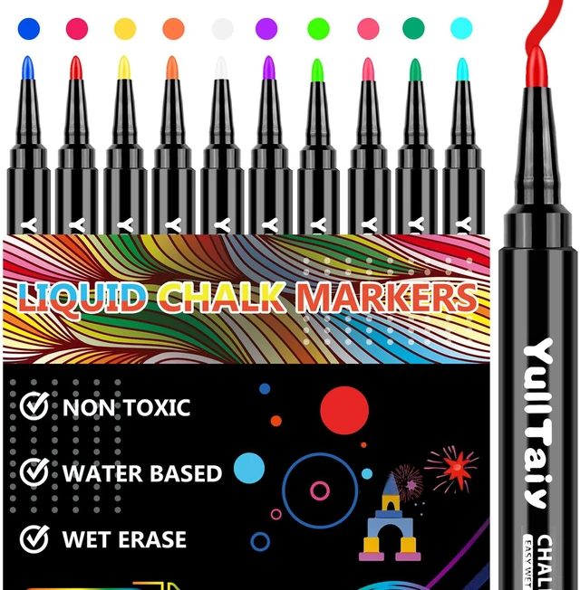 Main image of Liquid Chalk Markers for Acrylic Calendar Planning Board, Dry Erase Board Whiteboard, Glass, Mirror, 1mm Fine Points, Easy Wet Erase (10 Color)
