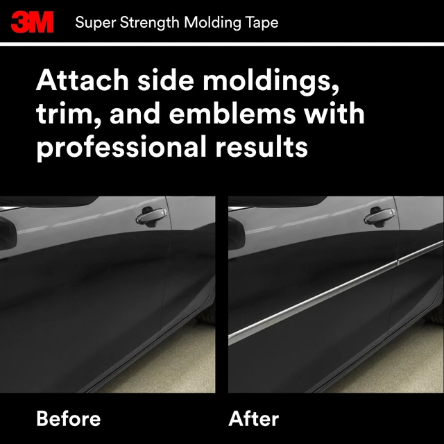 Alt view image 4 of 6 - 3M Automotive Super Strength Molding Tape, Double-Sided Adhesive, 1/2 in x 5 ft, 1 Roll
