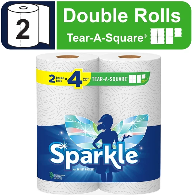 Main image of Sparkle Tear-a-Square Paper Towels, 2 Double Rolls, White, Customizable Sheet Size