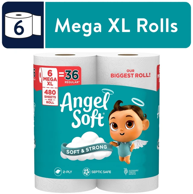 Main image of Angel Soft 2-Ply Toilet Paper, 6 Mega XL Rolls, 480 Sheets Per Roll
