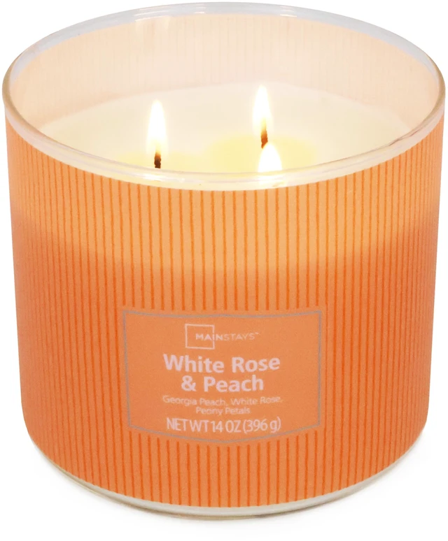 Main image of Mainstays 14oz 3-Wick Textured Wrap Candle, White Rose and Peach