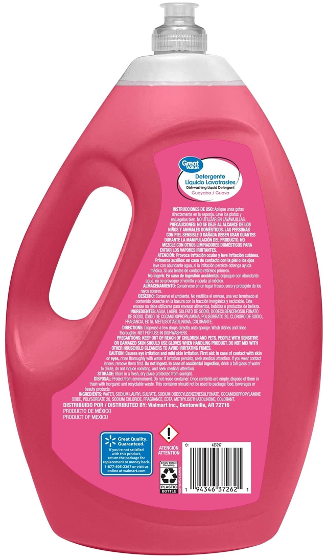 Alt view image 3 of 6 - Great Value Dish Washing Liquid Detergent, Guava, 90fl oz