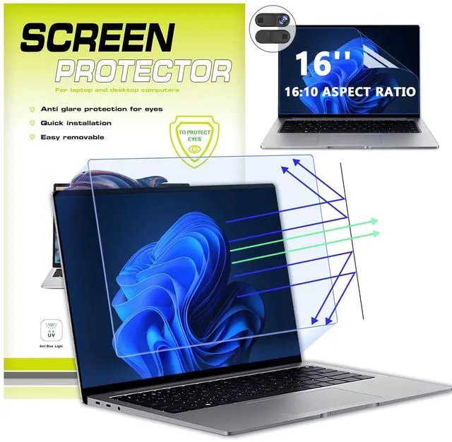 Main image of 2PC 16" 16:10 Anti Blue Light Laptop Screen Protector with Camera Cover