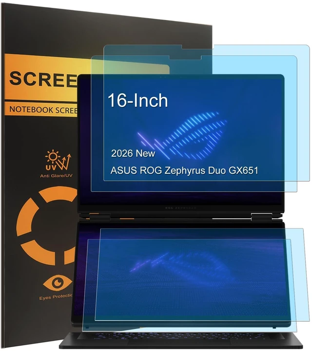 Main image of KEANBOLL (4 Pack) Anti Blue Light Screen Protector for 2026 New ASUS ROG Zephyrus Duo GX651 16-Inch Laptop, Block Blue Light Anti Glare (Matte) Shield -(2 Sets - Primary and Secondary Screens)