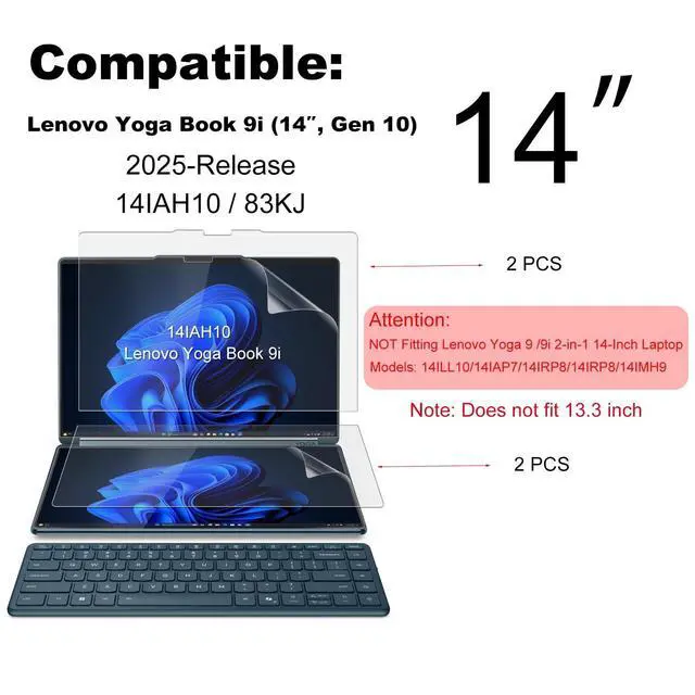 Alt view image 2 of 5 - KEANBOLL 4 Pack Anti Glare (Matte) Screen Protector for Lenovo Yoga Book 9i 2-in-1 14" Dual Screen OLED Touch Laptop (14IAH1083KJ) - Not suitable for Yoga 9i 14", Only Suitable for Yoga Book 9i