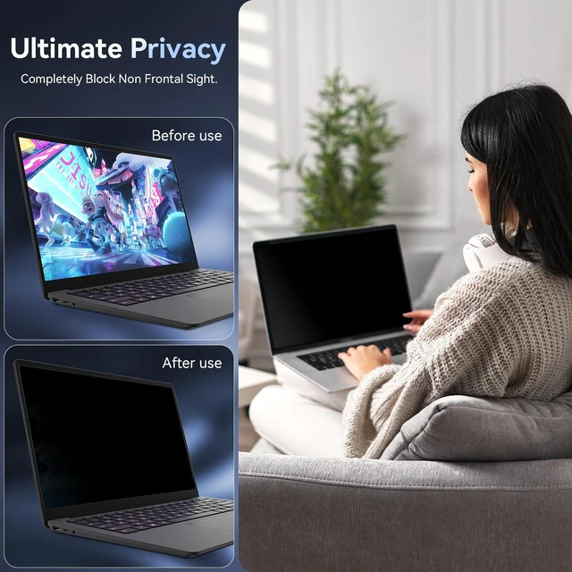 Alt view image 2 of 5 - 13.3 Inch Laptop Privacy Screen Compatible With Lenovo Hp Dell Acer Asus Thinkpad Envy Xps, 16:9 Aspect Removable Anti Glare Blue Light Filter Protector,13 in Computer Monitor Privacy S