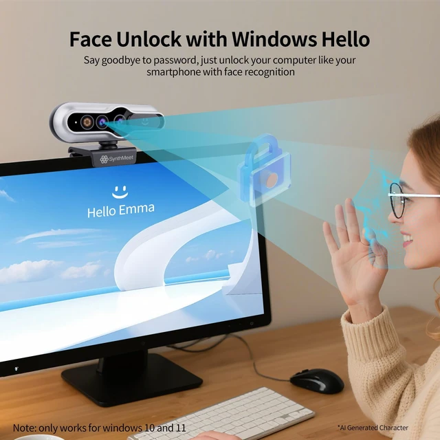Alt view image 2 of 5 - 2K Webcam with Windows Hello, 5MP 84FOV USB Webcam with Noise-reducing Mic