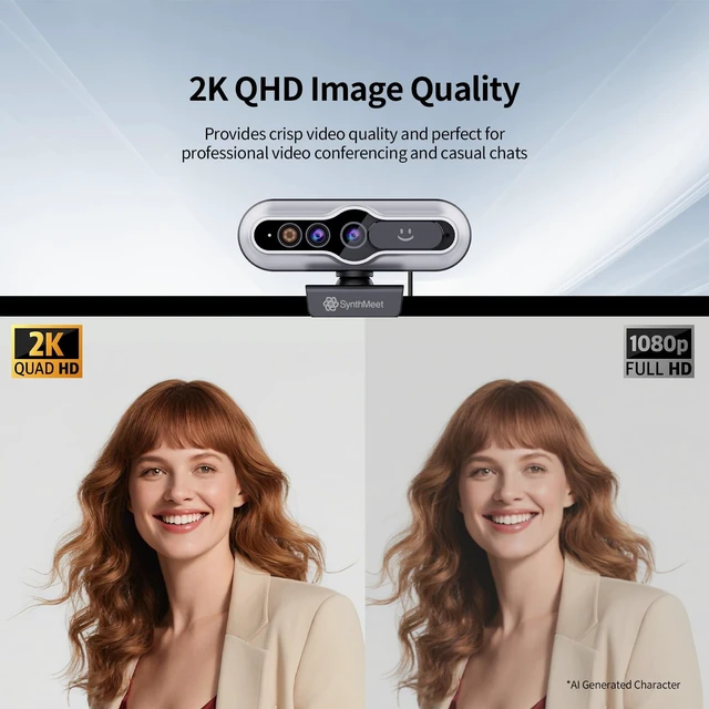 Alt view image 3 of 5 - 2K Webcam with Windows Hello, 5MP 84FOV USB Webcam with Noise-reducing Mic
