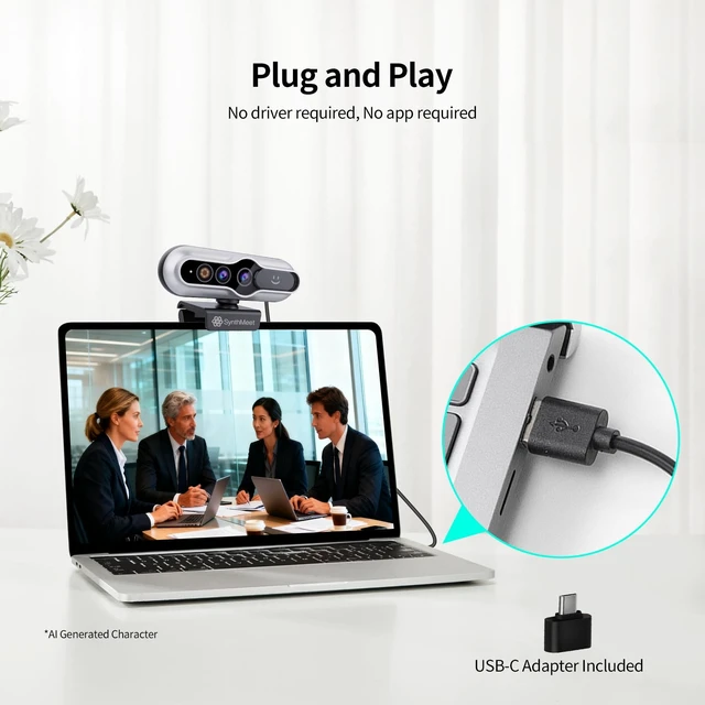 Alt view image 5 of 5 - 2K Webcam with Windows Hello, 5MP 84FOV USB Webcam with Noise-reducing Mic